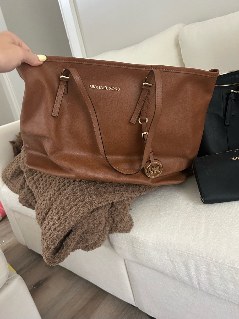 Michael Kors Cognac Leather Tote with Gold Hardware